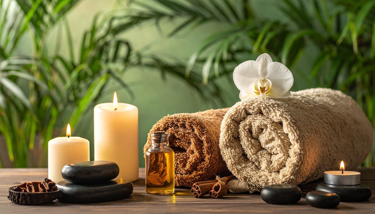 relax, massage, wellness, relaxation, physiotherapy, spa, health, pain, therapy, rest, well-being, candles, burn, lava rocks, oil, plants, nature, bloom, green, tea, white, diffuser, cinnamon
